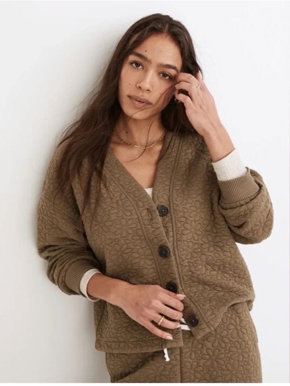 Madewell Flower Puff Jacquard Quilt Crop Cardigan